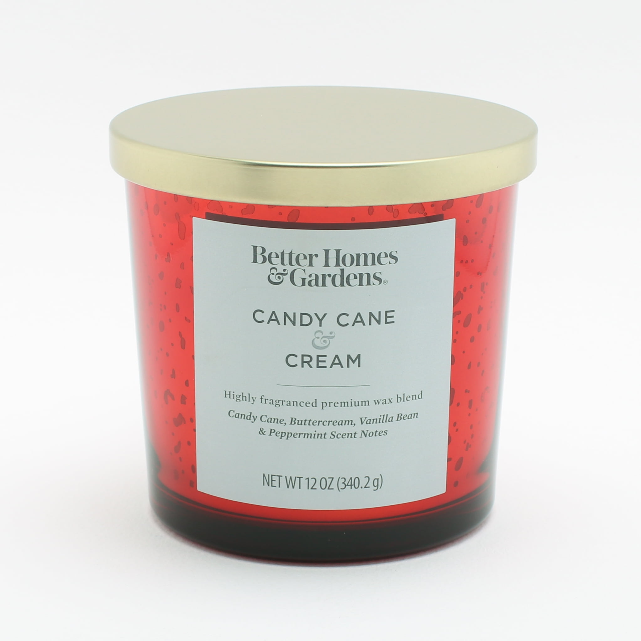 Better Homes & Gardens 12oz Candy Cane & Cream Scented Single-Wick Mercury Jar Candle