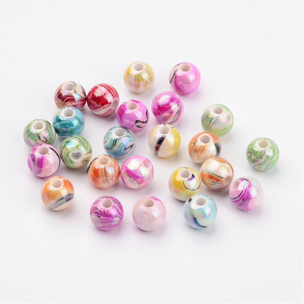 AB Color Wave Printed Acrylic Beads Round Mixed Color 8mm Hole: 2mm about 1800pcs/500g