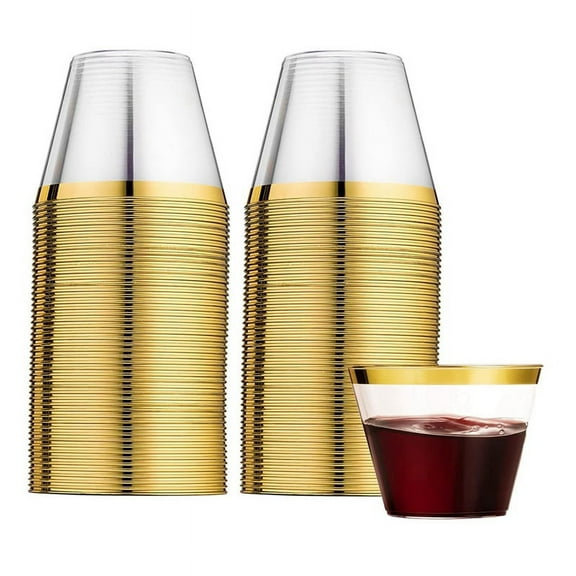 Gold Rimmed Plastic Cups, Plastic Tumblers Reusable Drink Cups Wine Glasses for Champagne Cocktail