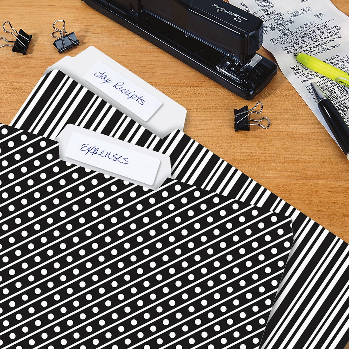 Current Elegant Black File Folders - Set of 24 (6 Designs) 1/3 Cut Staggered Tabs, Letter-Size