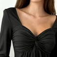 thumbnail image 6 of Long Sleeve Babydoll Tops for Women Sweetheart Neckline Peplum Tops Petite Knotted Wrap V Neck Shirts Black M, 6 of 6