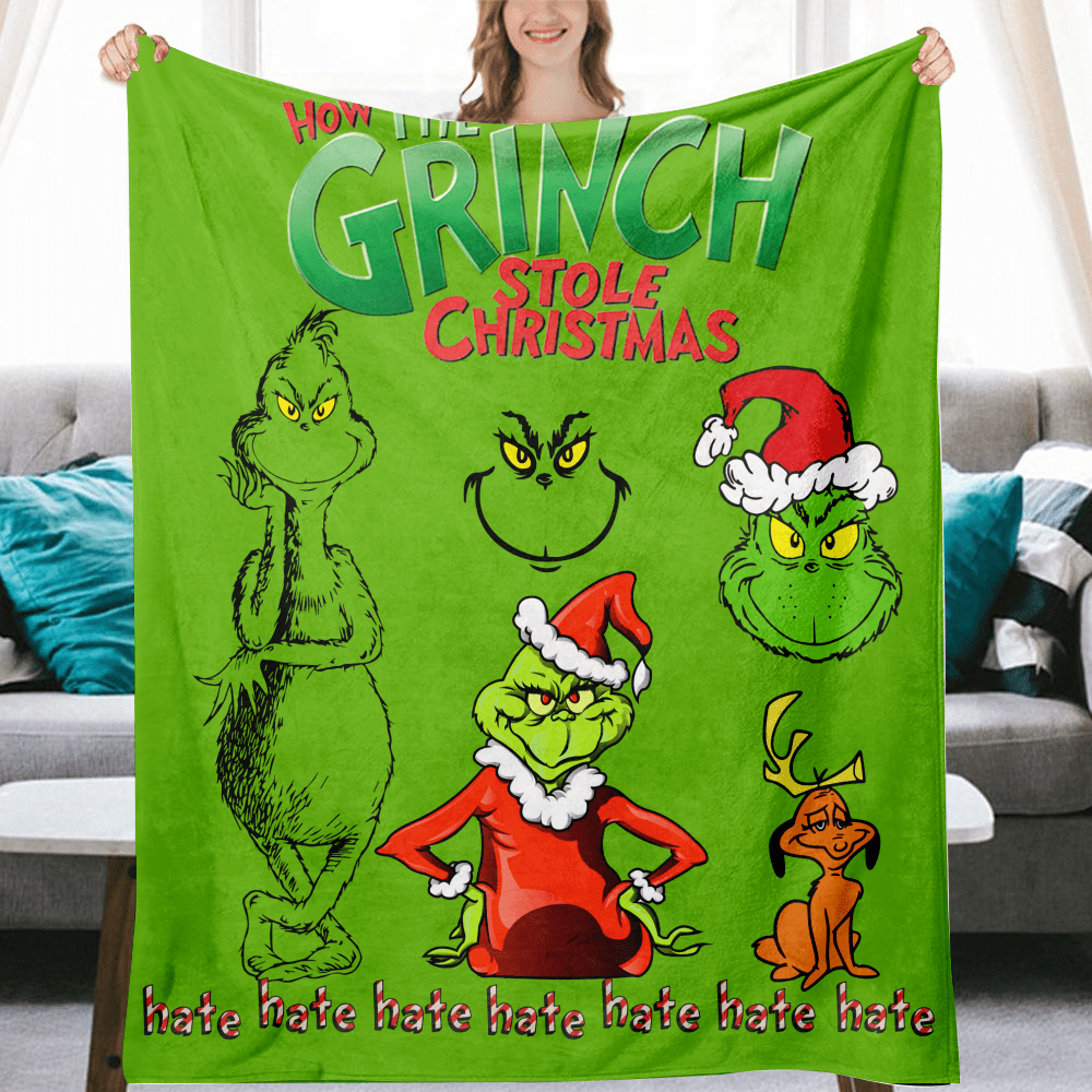 Christmas Cartoon Grinch Blanket Flannel Throw Blanket for Couch Sofa