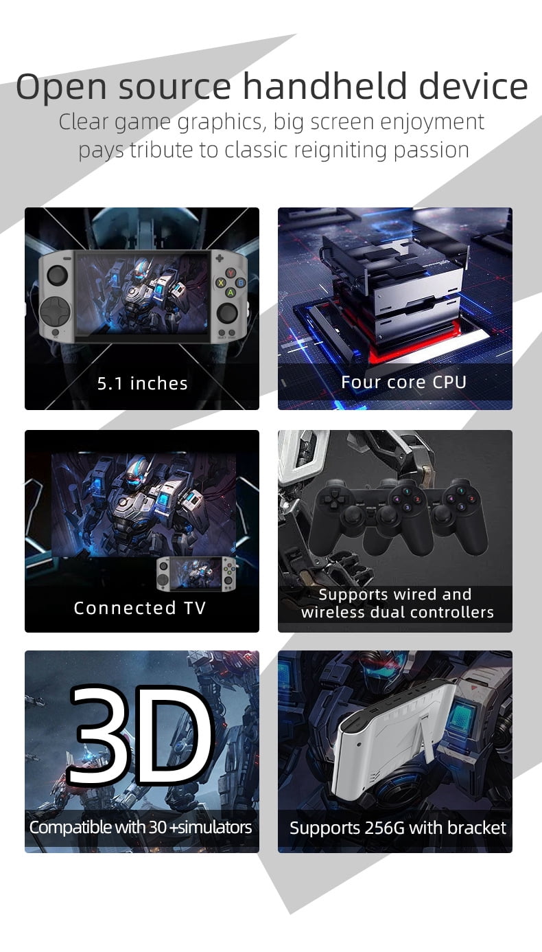 AILKIN Handheld Game Console with 5.1Inch Large Screen,64GB Expandable Handheld Game Console for Adult,Black