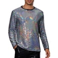 thumbnail image 1 of Camiseta de lentejuelas brillantes INSPIRE CHIC para hombre, de cuello redondo y manga larga, camiseta metálica para fiesta disco, 1 of 1