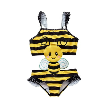 

Lovskoo Bathing Suit for Baby Girls Toddler Summer Cute Cartoon Hollow Out Animal Polka Dots Stripe Print One-Piece Swimsuit for 12 Months-8 Years Baby Clothes Yellow