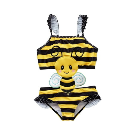 

QIPOPIQ Girls Swimsuit Clearance Summer Toddler Baby Cute Cartoon Animal Polka Dots Stripe Print One-piece Tankini