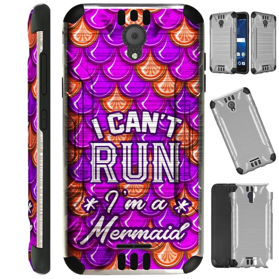Compatible Wiko Ride (Boost) Case Brushed Metal Texture Hybrid TPU Silver Guard Phone Cover (I Cant Run Im A Mermaid)