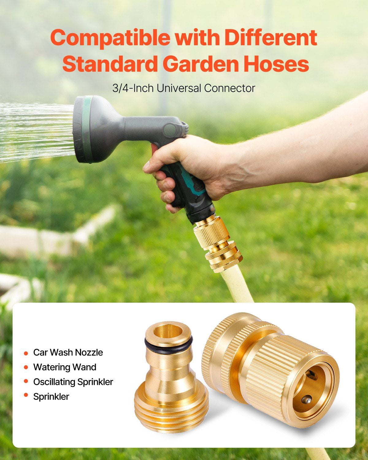 Garden Hose Quick Connect, 3/4 inch Male & Female, 200 PSI Heavy Duty Solid Brass Quick Connector, 2 Sets Garden Hose Fitting, No Leak Water Hoses Connectors with Gaskets