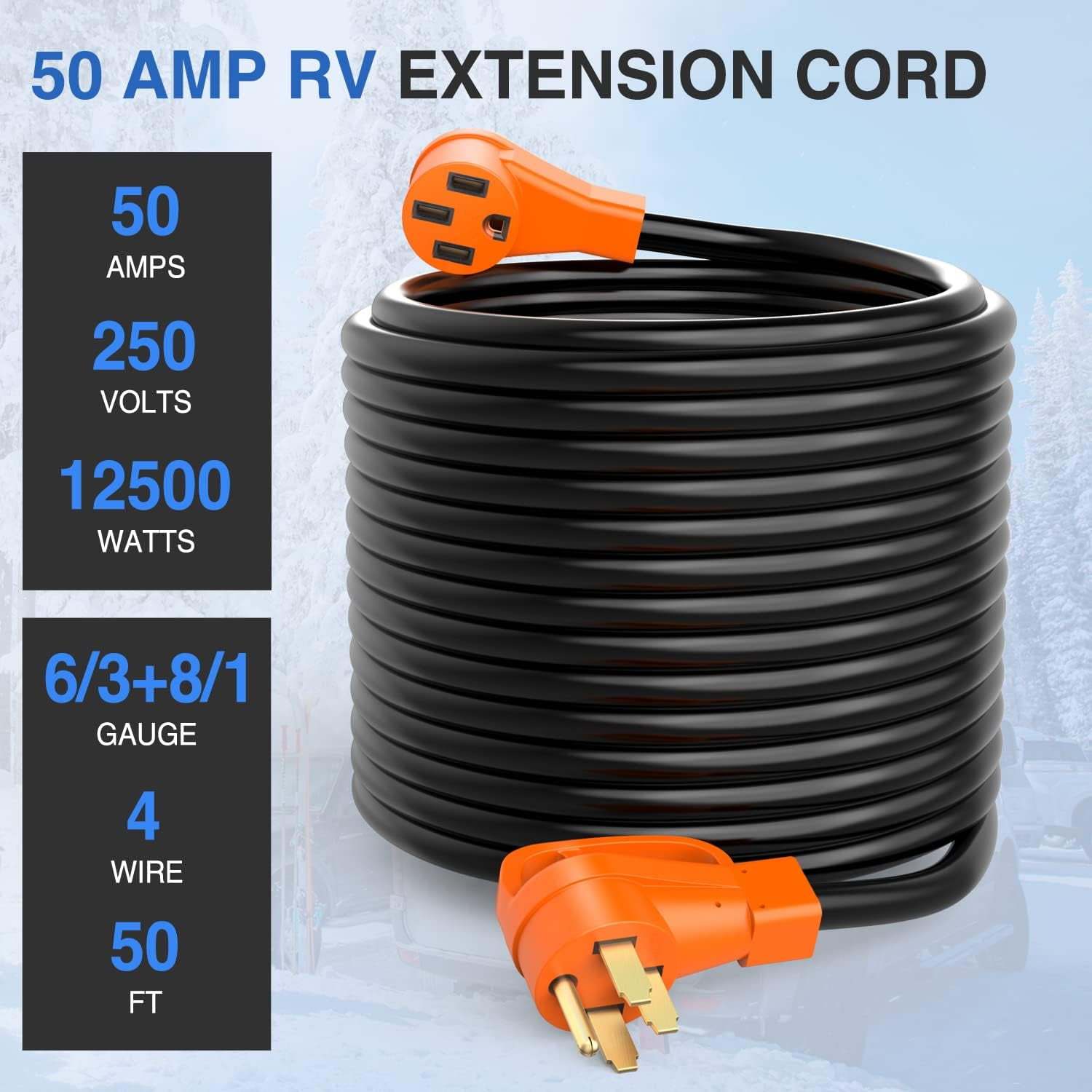 Nilight 50 ft Black 3 Outlets Heavy Duty Extension Cord