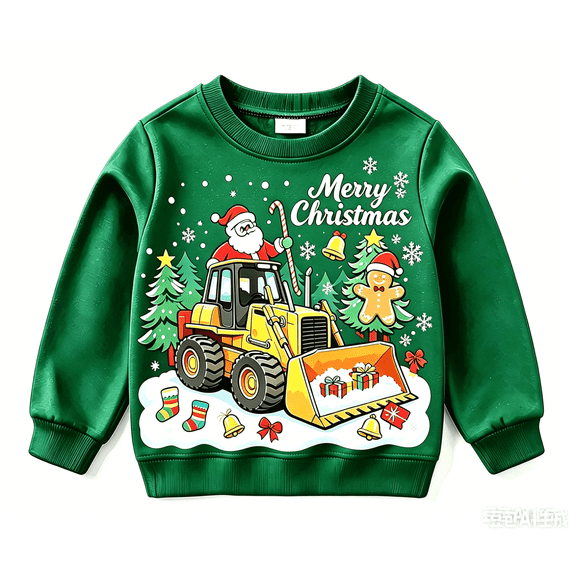 Boys Girls Christmas Sweatshirt Kids Excavator Santa Gingerbread Shirt Xmas Pullover Long Sleeve Tops age 3-11 Years Old