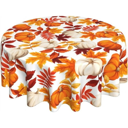 

NICKSUN Fall Tablecloth Round 60 Inch Autumn Pumpkin Fallen Leaves Maple Leaf Print Thanksgiving Holiday Decorative Table Cloth with Dust-Proof Wrinkle Resistant Seasonal Decor for Home Kitchen Dining