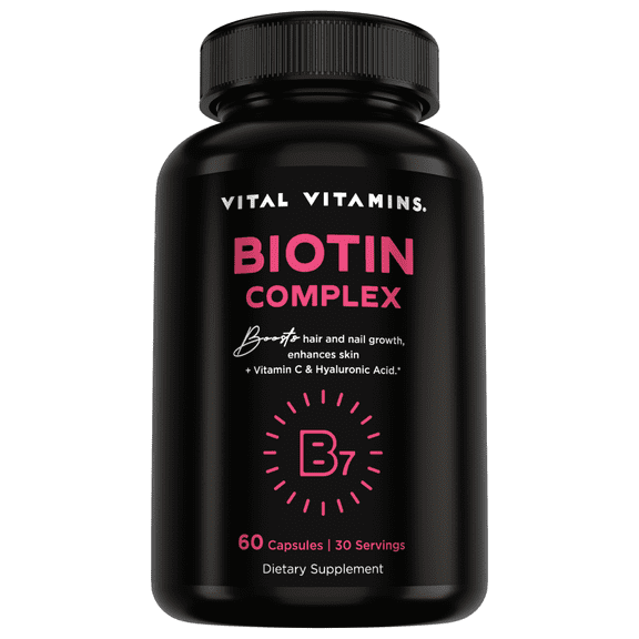 Vital Vitamins Biotin Complex - with Hyaluronic Acid, MSM, Collagen - Hair, Skin, & Nails - 60 Ct