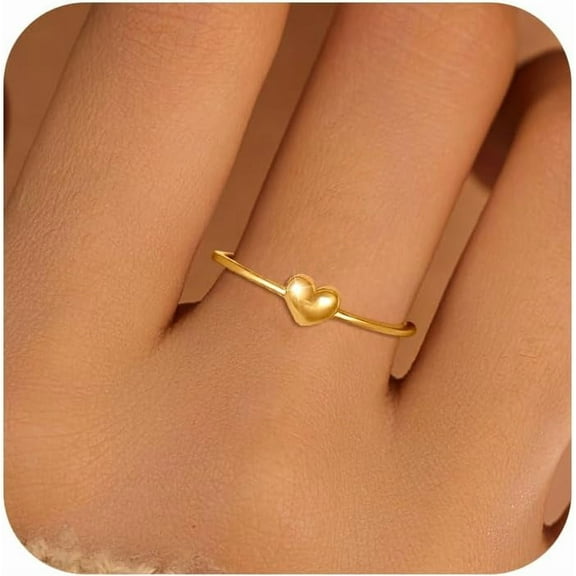 Heart Ring 925 Sterling Silver Dainty 14K Gold Plated Simple Love Heart Ring to Daughter Mother Minimalist Stacking Ring Promise Ring Wedding Graduation Jewelry Gifts for Her US Size 6-10