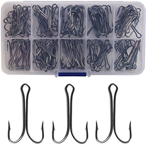 Classic Double Fishing Hooks,40/80pcs Open Shank Frog Hooks Barbed Small Fly Tying Fishing Hooks 3X Strong High Carbon Steel Fishhooks for Saltwater Freshwater 