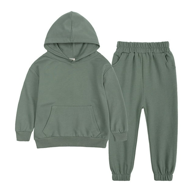 Zxxddp Fall Outfits Toddler Boy Spring Winter Solid Long Sleeve Hooded Simple Style Sweatshirt Velvet Pants Set Clothes Suit