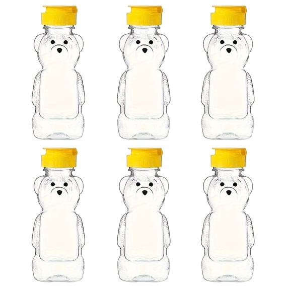 Ruanlalo 240ml Plastic Bear Honey Bottle Jars Empty Honey Squeeze Container with Flip-lid Reusable Bear Shaped Juice Bottle for Syrup Sauce Storing Dispensing