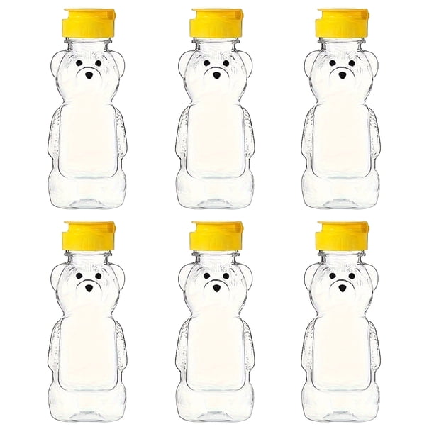 Frascos de plástico con forma de oso para miel, 240 ml, vacíos, con tapa abatible, reutilizables, para guardar y dispensar jarabe, salsa y zumo.