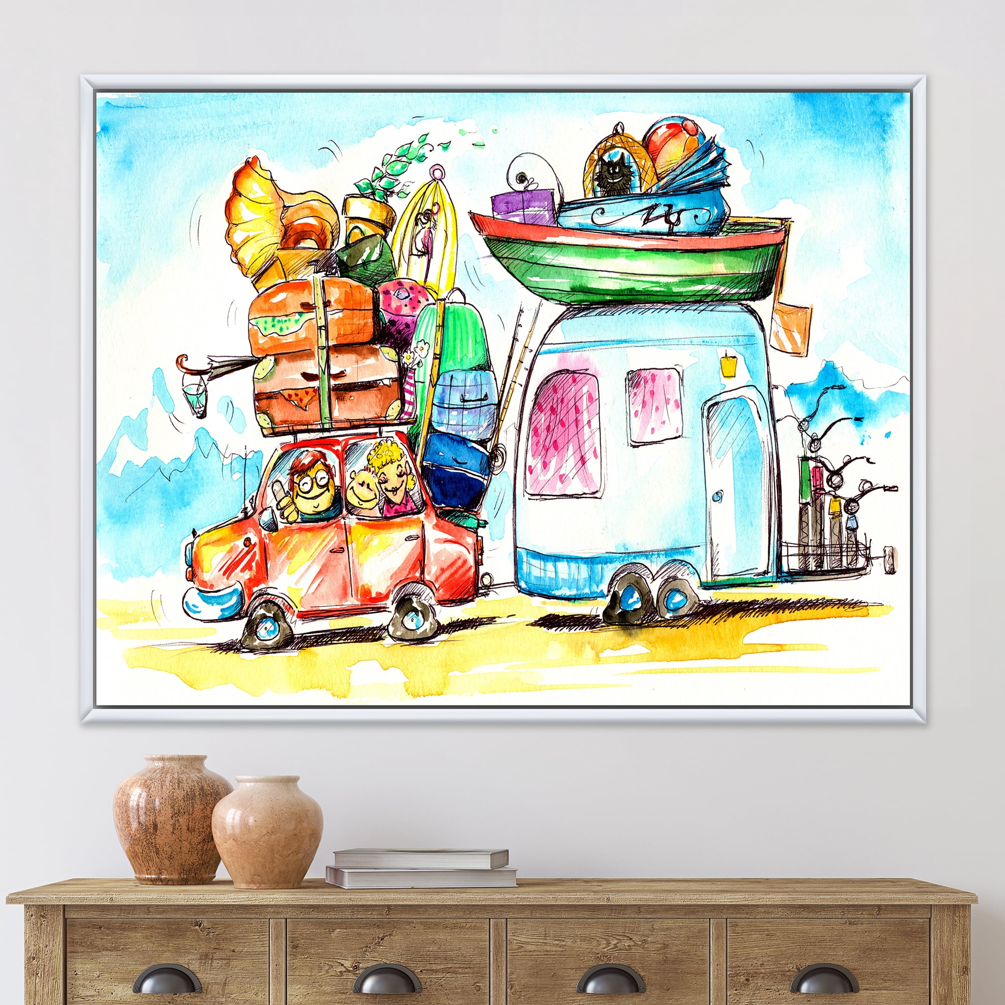 Designart 'Caravans With Family Travel' Farmhouse Framed Canvas Wall Art Print