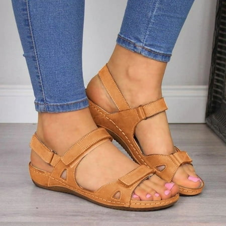 

Tangnade Winter Clearance Ladies Open Toe Solid Wedges Causal Shoes Outdoor Beach Sandals for Women