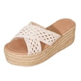 thumbnail image 4 of Rokment Boho Platform Espadrilles Slip on Dress Sandals for Women 2026 Beach Summer Crochet Straw Footbed Chunky High Heels Wedge Walking Slides Slippers White Size 6.5, 4 of 5