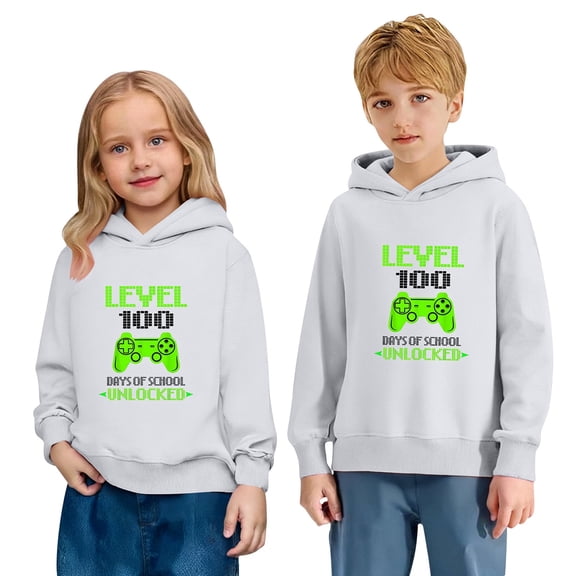 Tisuna Little Girls Boys Casual Hoodie 100Th Days Of School Print Long Sleeve Hooded Tops Comfortable Leisure Toddler Kids Autumn Winter Hoodies White Size 5-6 Years