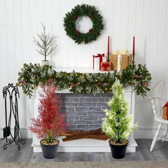 PPgejGEK Fake Plants Christmas Tree Ornaments Artificial Cedar Trees for Home Desk Room Office Outdoor Decor 45cm 17.72in