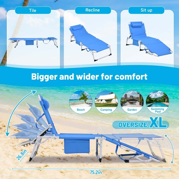 Miniyam 3-in-1 Heavy Duty Tanning Chair with Face Hole Adjustable 5-Position Folding Chaise Lounge Outdoor Portable Lay Flat Beach Lounge Chair for Sunbathing Patio Pool Lawn Camping, Green