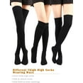 thumbnail image 3 of 3 Pairs Thigh High Socks Cotton Over Knee Socks Knit Long Boot Stocking, Black, Medium, 3 of 7