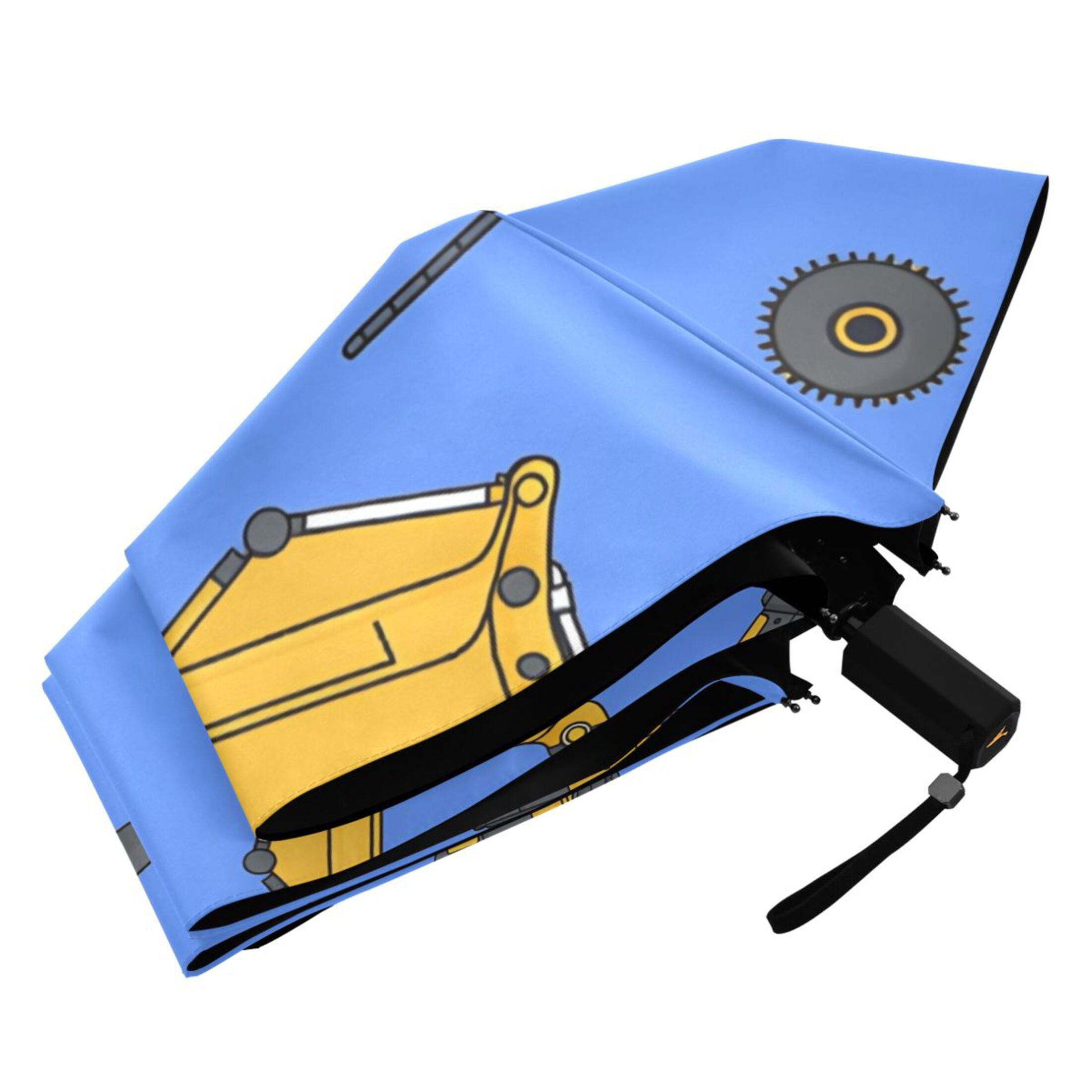 ALAZA Cartoon Excavator Trucks UPF 50+ Compact Folding Umbrella for Rain Travel Umbrella Packable