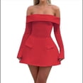 thumbnail image 1 of Vestido Mini para Mujer, con Hombros Descubiertos, Larga, Corte A, Vestido Formal Corto, para Fiesta y Club Rojo XS, 1 of 7