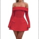 thumbnail image 1 of Vestido Mini para Mujer, con Hombros Descubiertos, Larga, Corte A, Vestido Formal Corto, para Fiesta y Club Rojo XS, 1 of 7