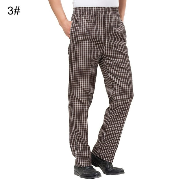 Men Stripe Plaid Chili Printed Hotel Restaurant Kitchen Chef Work Long Pants(Type 4# L)