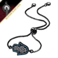 thumbnail image 2 of Stainless Steel Multi-Color CZ Hamsa Adjustable Chain Bracelet - Black, 2 of 2
