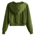 thumbnail image 3 of Htigea Cropped Sweatshirt for Women V-Neck Long Sleeve Drawstring Hooded Pullover Fall Trendy Y2k Hoodies Army Green M, 3 of 6