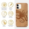 thumbnail image 4 of Case Yard Wooden Case Outside Soft TPU Silicone, Slim Fit Shockproof Wood Protective Phone Cover for Girls Boys Men and Women, Supports Wireless Charging Octopus Design case for iPhone-11, 4 of 7