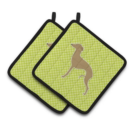 

Italian Greyhound Checkerboard Green Pair of Pot Holders