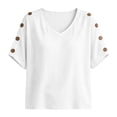 thumbnail image 3 of WHEANG Womens Summer Tops Short Sleeve Shirts Button Decor Casual Solid Pullover Top U Neck Trendy Tunic Blouses Beach Vacation Clothes Size XXXL White, 3 of 3