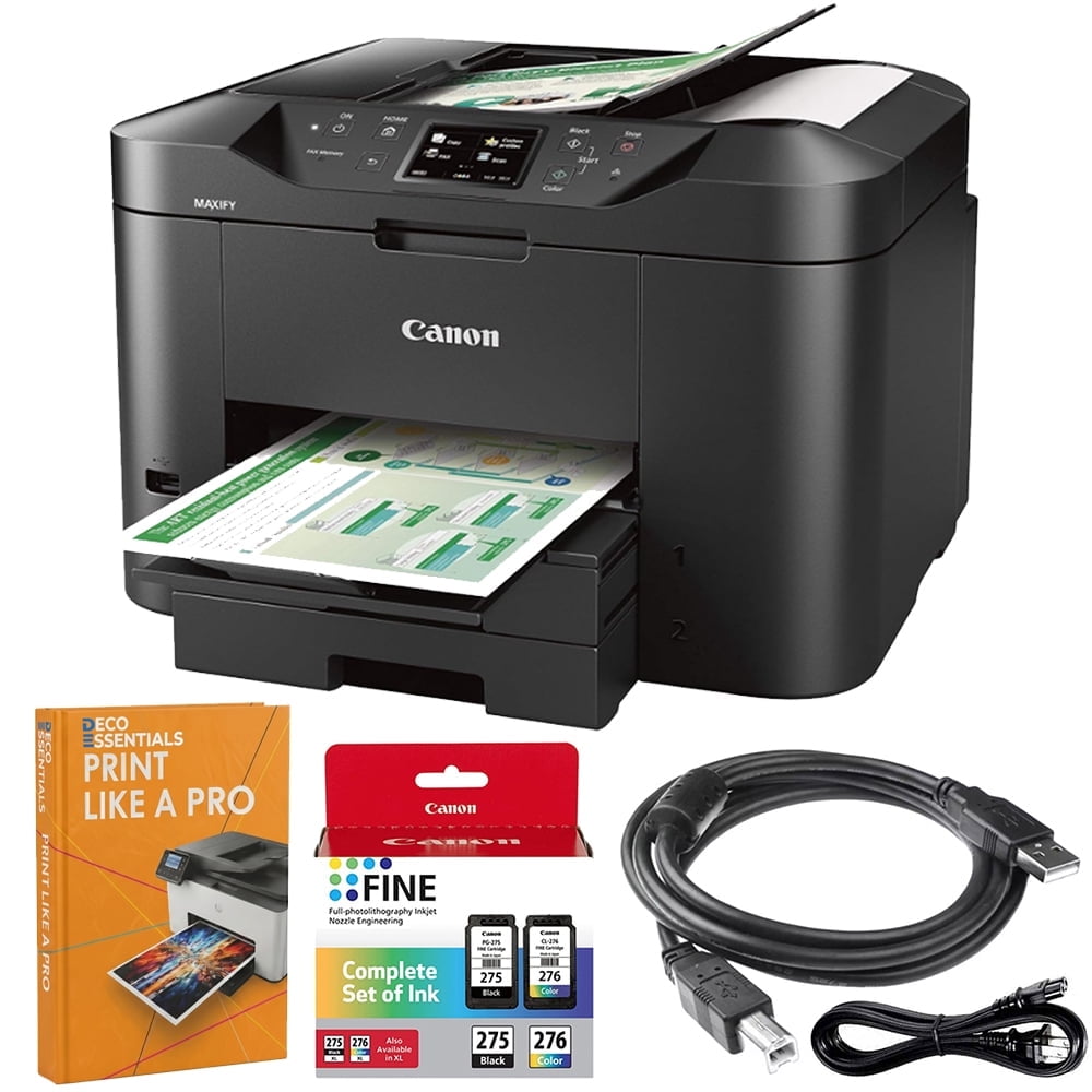 Canon MAXIFY MB2720 Wireless Color Photo Printer with Scanner, Copier and Fax (0958C002) Bundle with Printer Cable and Deco Essentials Printer eBook