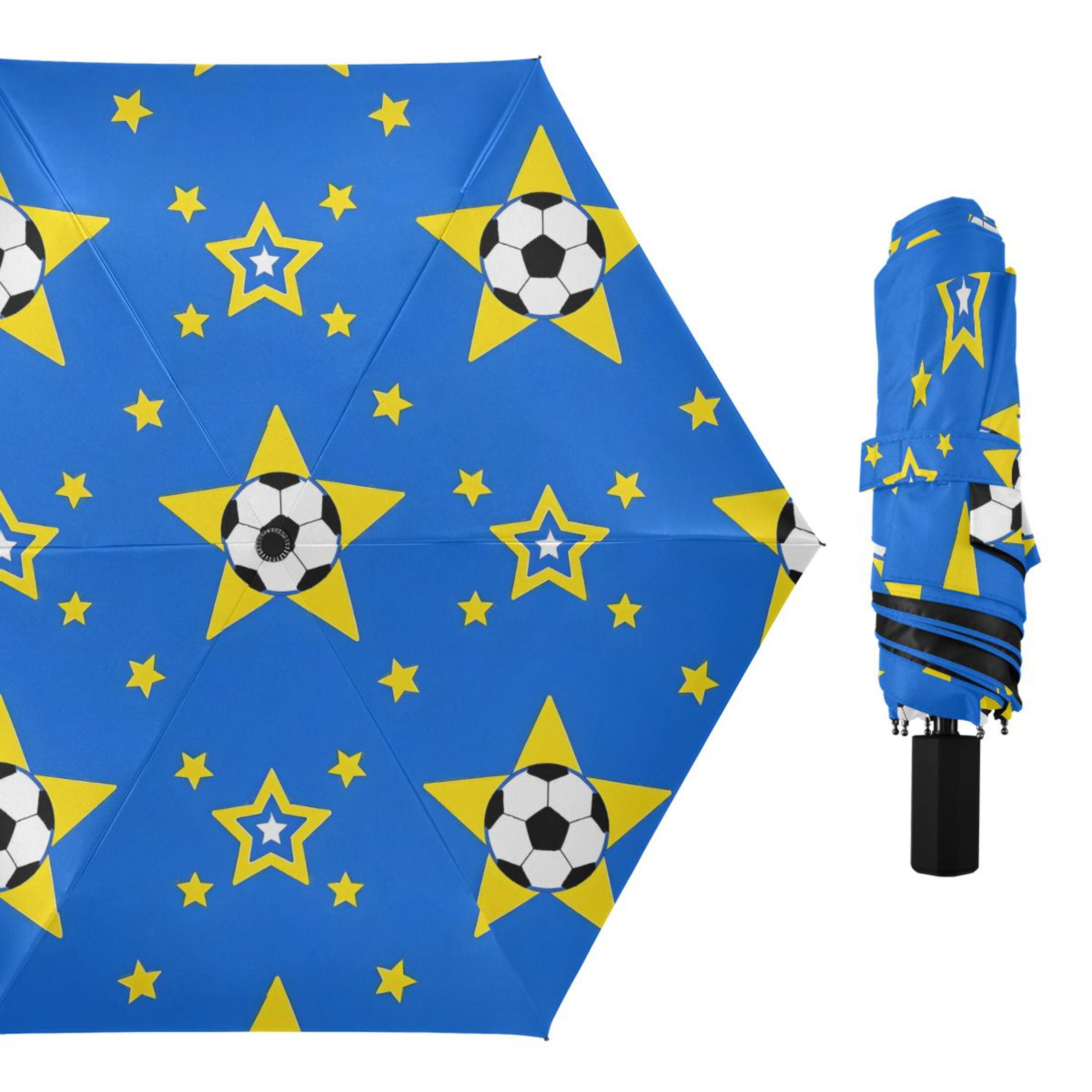 ALAZA Soccer Football Stars UPF 50+ Compact Folding Umbrella for Rain Travel Umbrella Packable