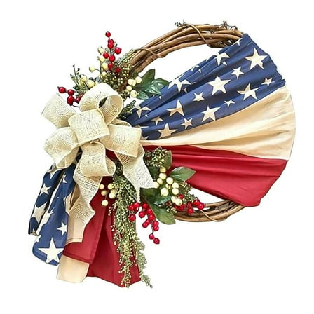 GAXIRE Patriotic 4th of July Front Door Hanging Wreath with Assorted Colors for Independence Day Decor