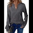thumbnail image 2 of Blusas de Punto Gofre para Mujer, Camisas de Larga con Cuello en V, Blusas Casuales Elegantes Estilo Henley, Conjuntos de Otoño 2025 Gris Oscuro M, 2 of 6
