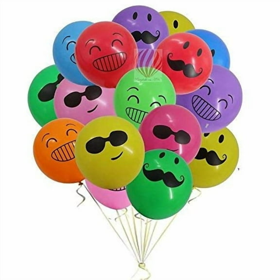 balloons Printed Smiley Face Cartoon Mixed Birthday Decoration Rubber Balloons (Pack of 30)|Multicolor