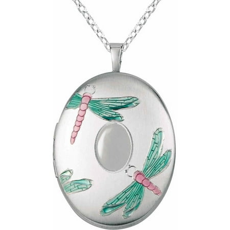 Sterling Silver Oval-Shaped with Colored Dragonflies Locket
