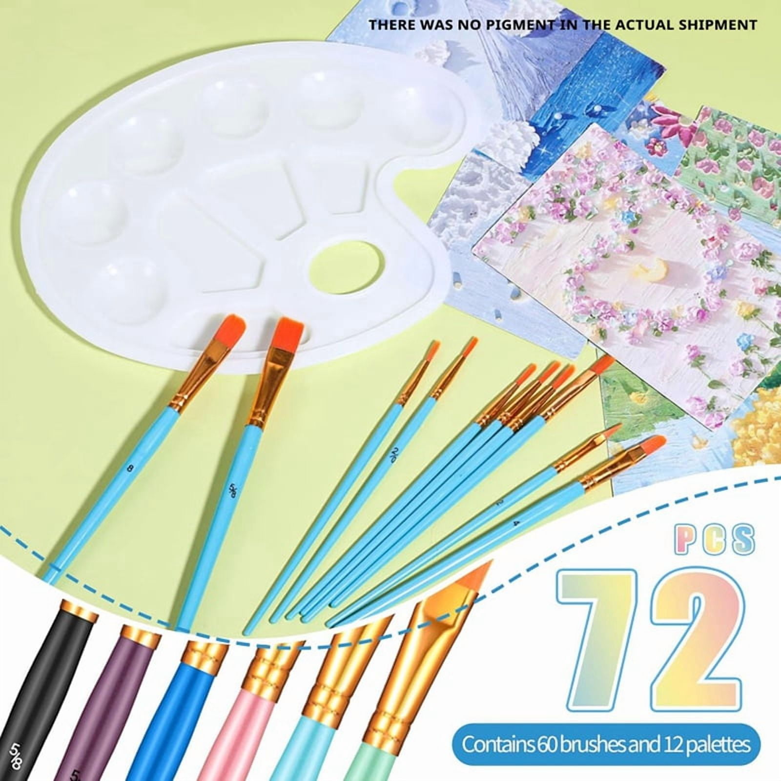 72 Pcs Paint Brushes Palette Set, 60 Paint Brushes and 12 Paint Palette Tray, Professional Artist Painting Set