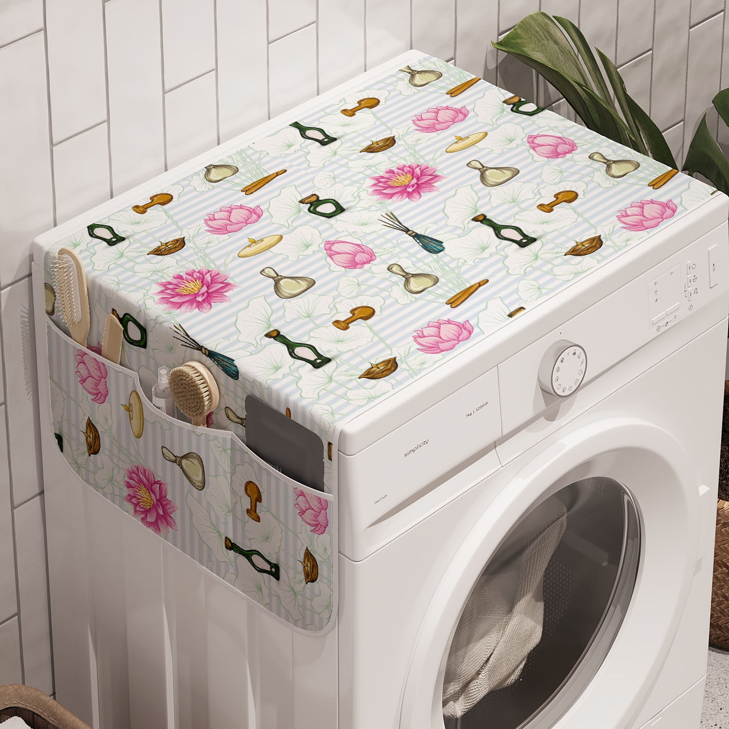 Floral Washing Machine Organizer, Print of Colorful Perfume Bottles and