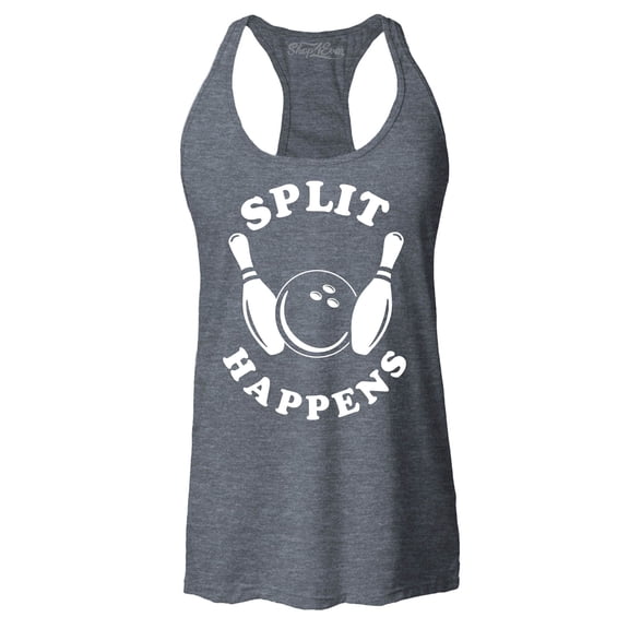 Shop4Ever Women's Split Happens Funny Bowling Racerback Tank Top X-Large Charcoal
