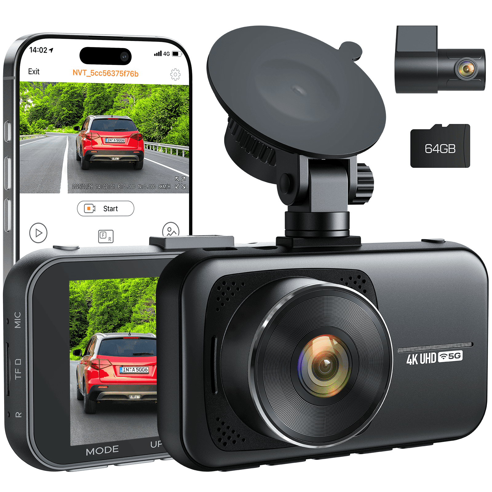 LAMTTO 4K Dash Cam Front and Rear Wireless – Dual Dash Camera with 5G WiFi APP Control Night Vision G-Sensor Loop Recording Parking Monitor Wide Angle 64GB SD Card