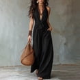 thumbnail image 5 of IUYRTFE Women's Sleeveless Halter Neck Tie Waist Wide Leg Jumpsuit with Pockets Casual Long One Piece Romper, 5 of 7