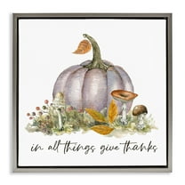 Stupell Industries Give Thanks Pumpkins Botanical & Floral Painting Gray Floater Framed Canvas Art Prints Wall Art, 25 x 25