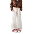 thumbnail image 2 of Womens Wide Leg Pants Retro Rolled Hem Embroidered Sweatpants for Loose Straight Leg Casual Joggers with Details for Autumn Winter, 2 of 5